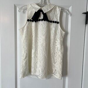 White & Navy Karl Lagerfeld Top with Bow